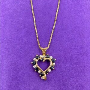 💛 14k Yellow Gold Plated 925 Diamond & Sapphire Heart Pendant Necklace